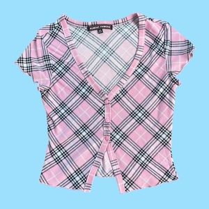 Almost Famous Pink Plaid Crop Top
